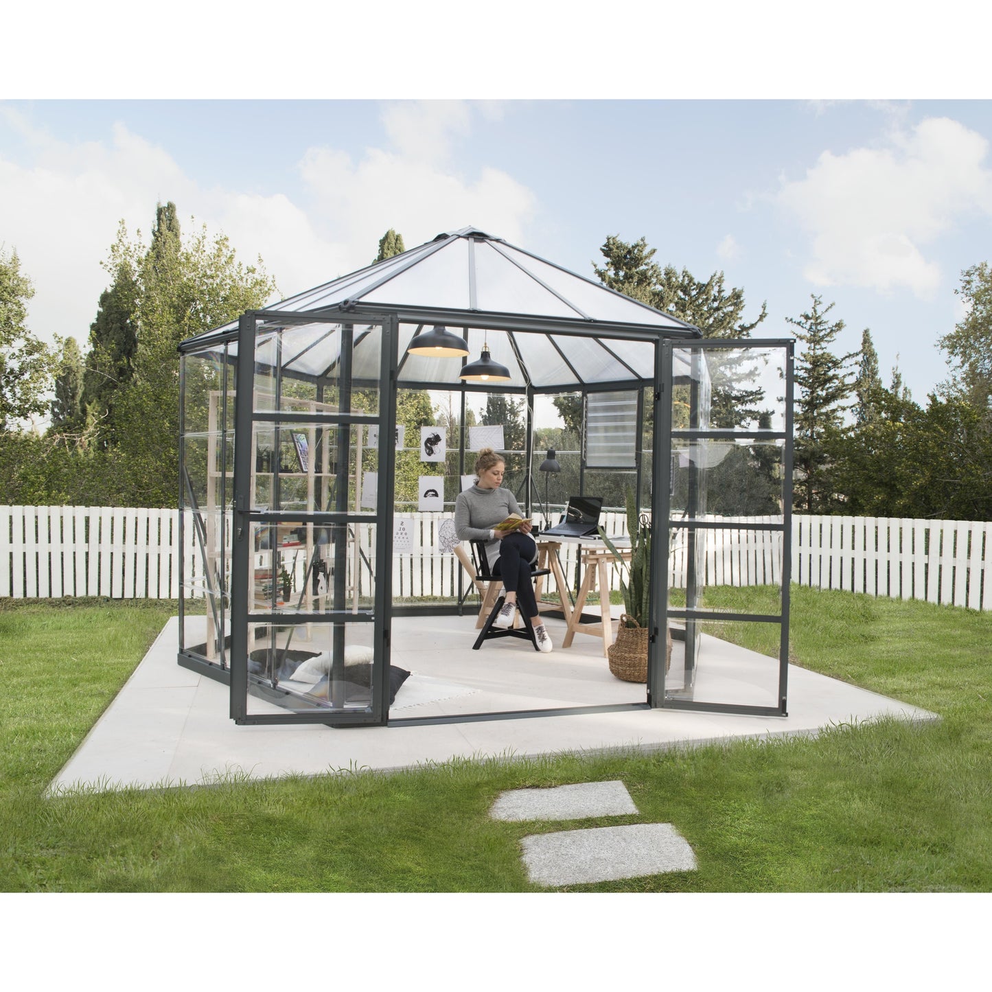 Estufa hexagonal Oasis 363x316x289 cm cinzento 
