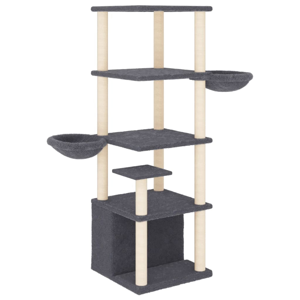 Vidaxl Rascador Para Gatos Con Postes De Sisal Gris Oscuro 147 Cm_0
