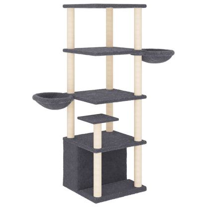 Vidaxl Rascador Para Gatos Con Postes De Sisal Gris Oscuro 147 Cm_0
