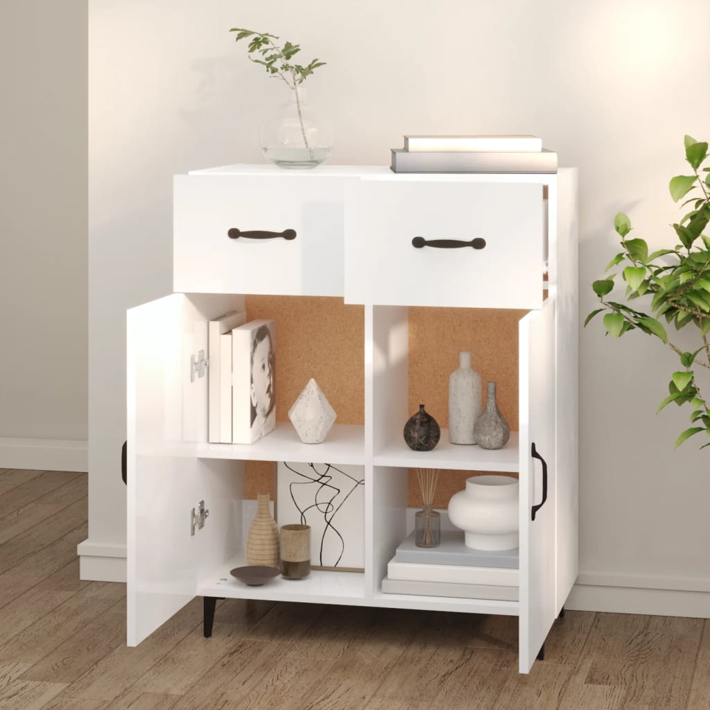 Aparador De Madera Contrachapada Blanco Brillante 69,5x34x90 Cm / Vetonek_2