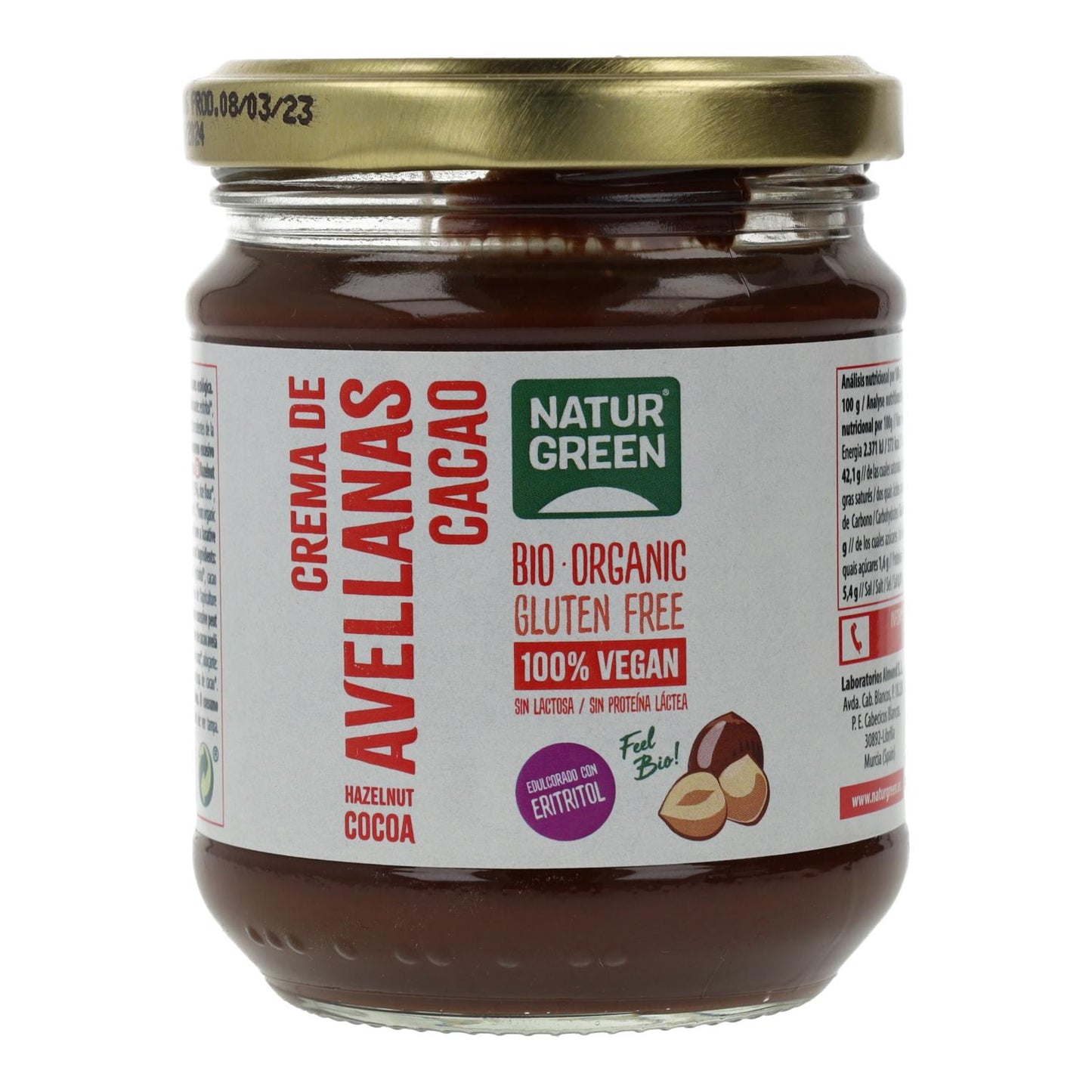 Creme de Avelã e Cacau teor reduzido de açúcar Naturgreen 200 g