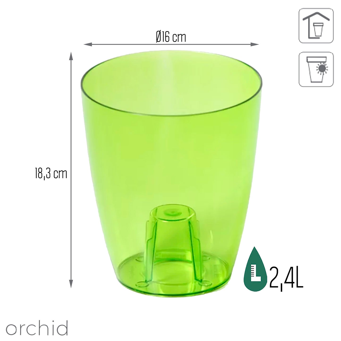 Maceta Coubi Orchid 2,4l., Dimensiones (mm) 160x160x183, Color Verde Transparente