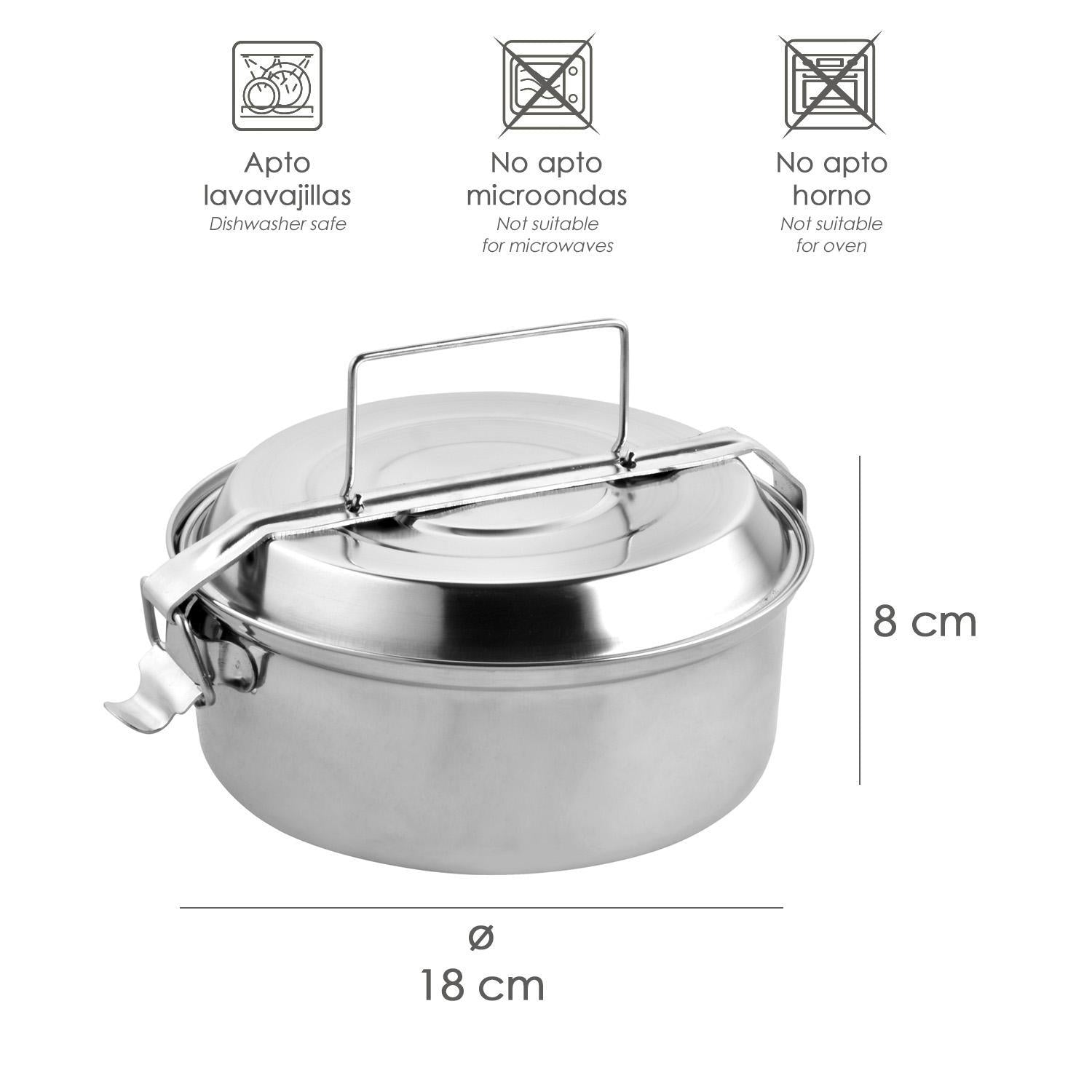 Fiambrera Metalica De Acero Inoxidable Con 2 Platos Ø 18 Cm. Lunch Box, Fiambrera Metalica, Porta Alimentos Metalico,