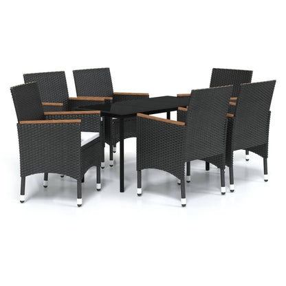 Juego De Comedor De Jardín 7 Piezas Con Cojines Negro / Vetonek_0