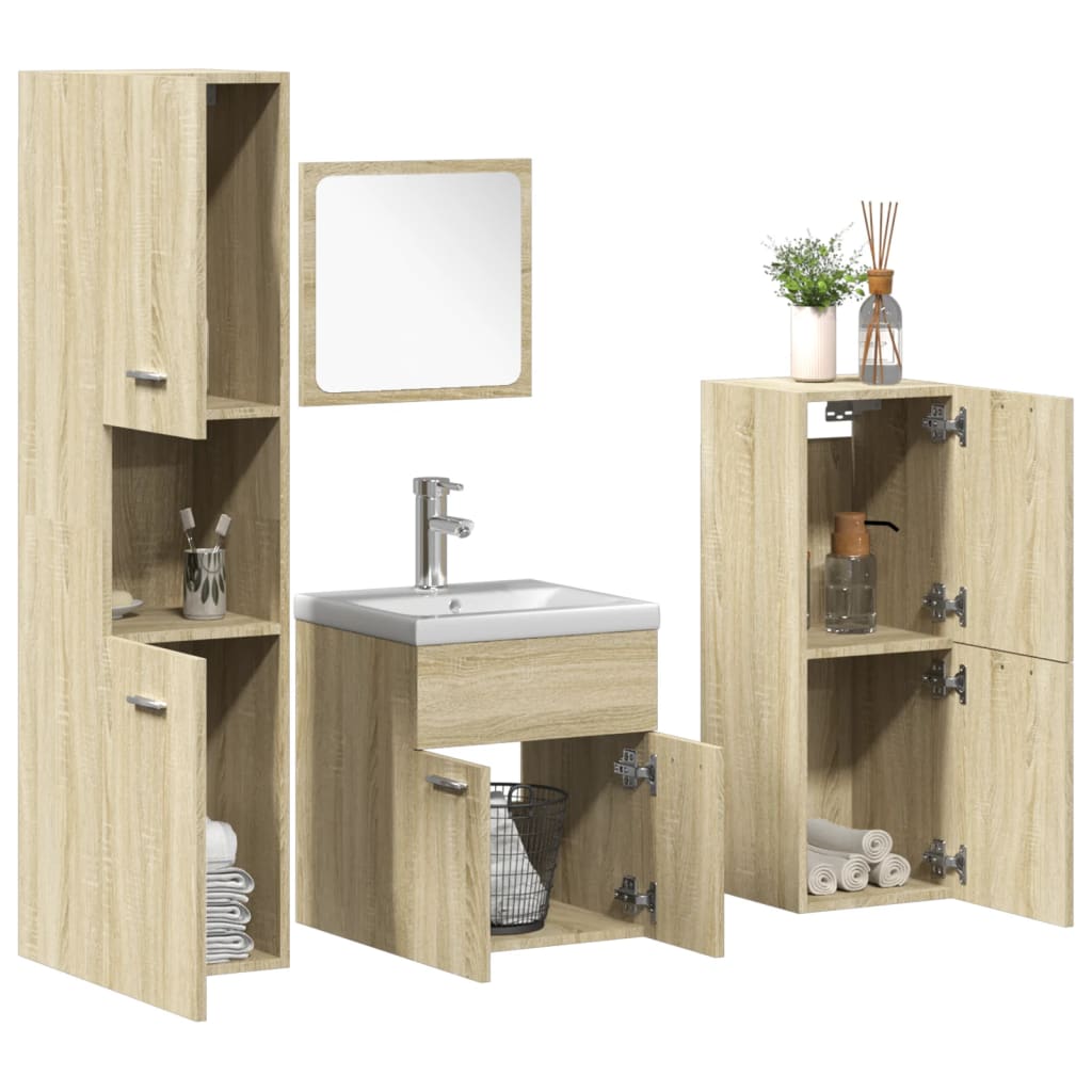Juego De Muebles De Baño 5 Pzas Madera Ingeniería Roble Sonoma / Vetonek_2