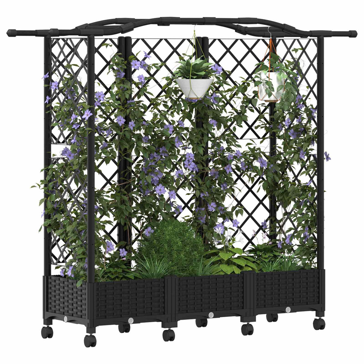 Cama Elevada Con Trellis Y Techo Negro 163 X 40 X 129 Cm Pp_2