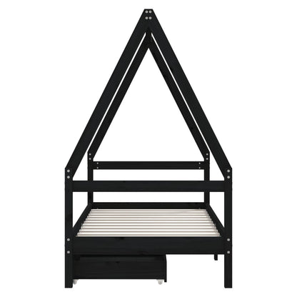 Vidaxl Estructura Cama Infantil Y Cajones Madera Pino Negro 80x160 Cm_4