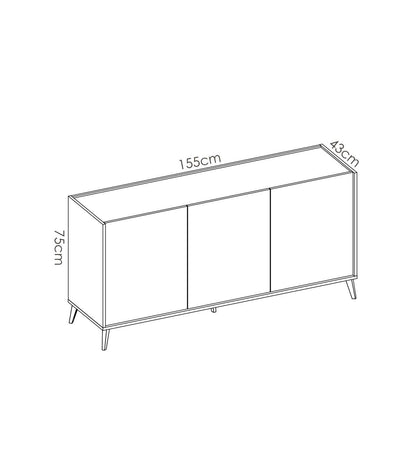 Aparador Salón Cazalilla 3 Puertas Acabado Nordic, 75 Cm(alto)155 Cm(ancho)43 Cm(largo)_3