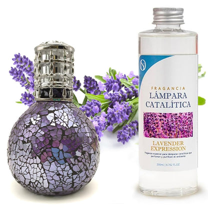 Lámpara Catalítica Mosaico Azul Océano + Fragancia Aroma Lavender Expression 200ml - Elimina Malos Olores Y Perfuma_0