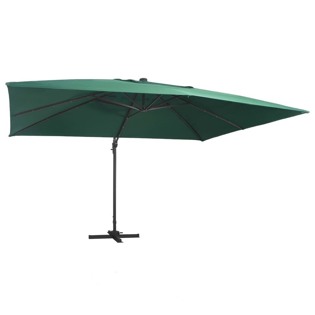 Vidaxl Sombrilla Voladiza Luces Led Y Poste Aluminio Verde 4x3 M_0