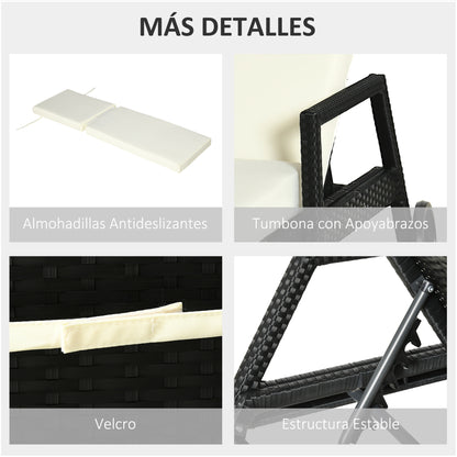Outsunny Conjunto De 2 Tumbonas De Ratán Jardín Con Cojines Respaldo Ajustable_5