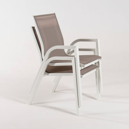 Sillón De Exterior Apilable, Tamaño: 56x66x90 Cm, Aluminio Doble Reforzado Color Blanco, Textilene Color Taupé_4