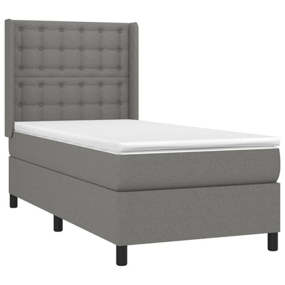 Cama Box Spring Colchón Y Luces Led Tela Gris Oscuro 90x190 Cm / Vetonek_1
