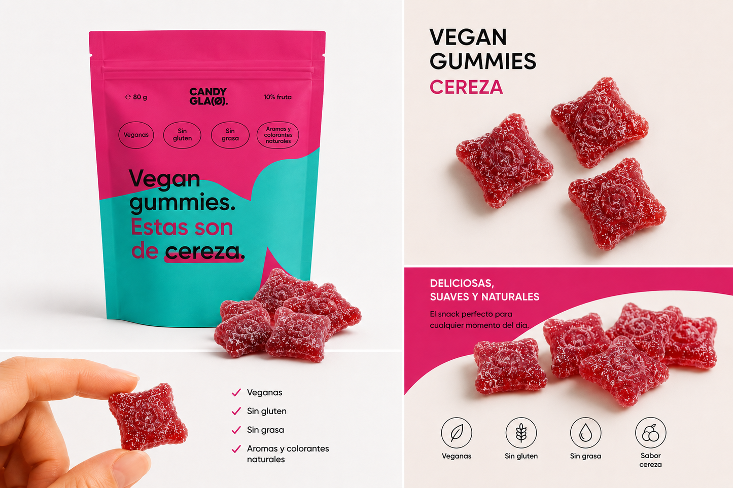 Gummies Veganas Sabor Cereza Pack 14 Bolsas - Snack Dulce Natural Sin Gluten_3