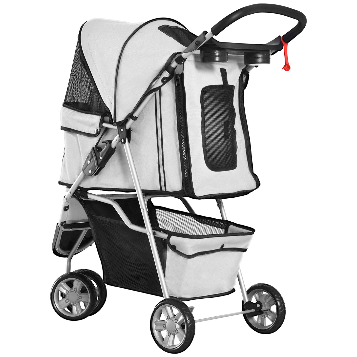 Pawhut Carrito Para Perros Plegable Con Cesta De Almacenaje 75x45x97 Cm Gris_4