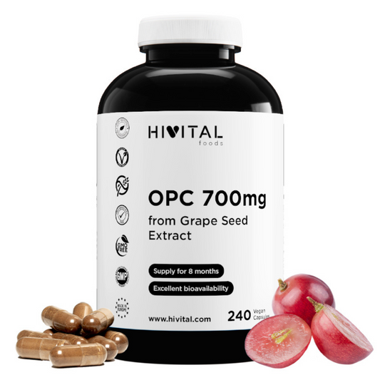 Semente de uva OPC 700 mg Hivital 240 cápsulas vegan