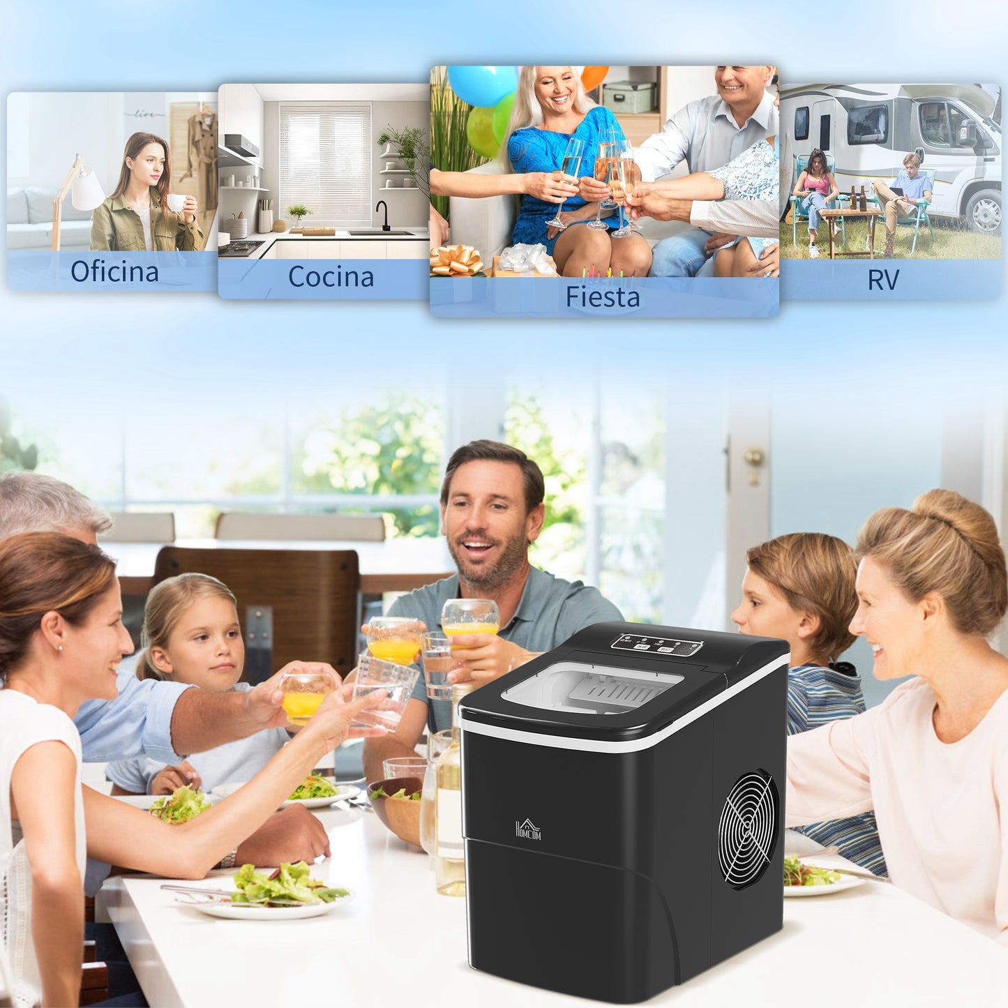 Homcom Máquina De Hielo 12 Kg/24h 9 Cubitos De Hielo En 8 Minutos Negro_4