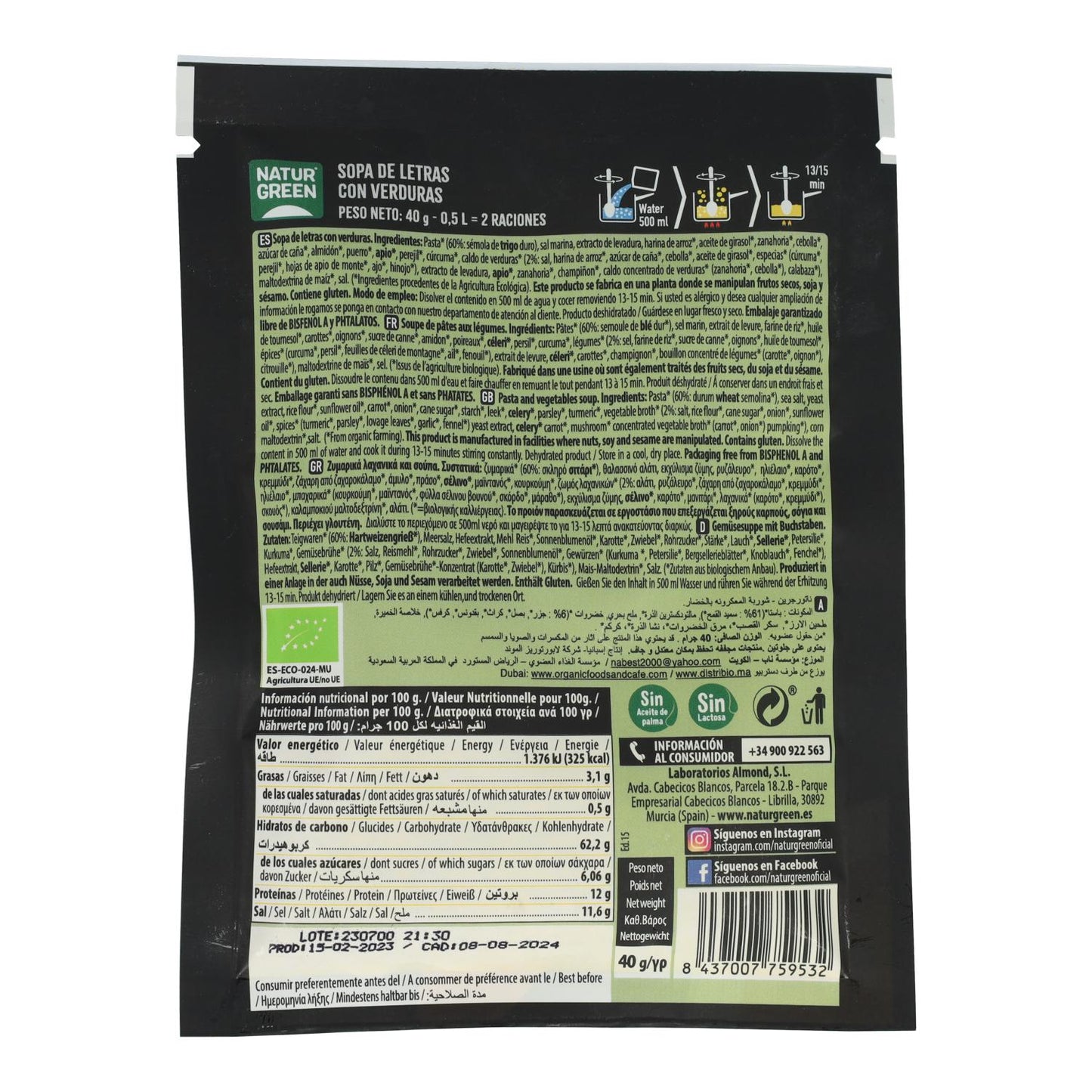 Sopa de Letras Orgânica de Vegetais Naturgreen, 40g