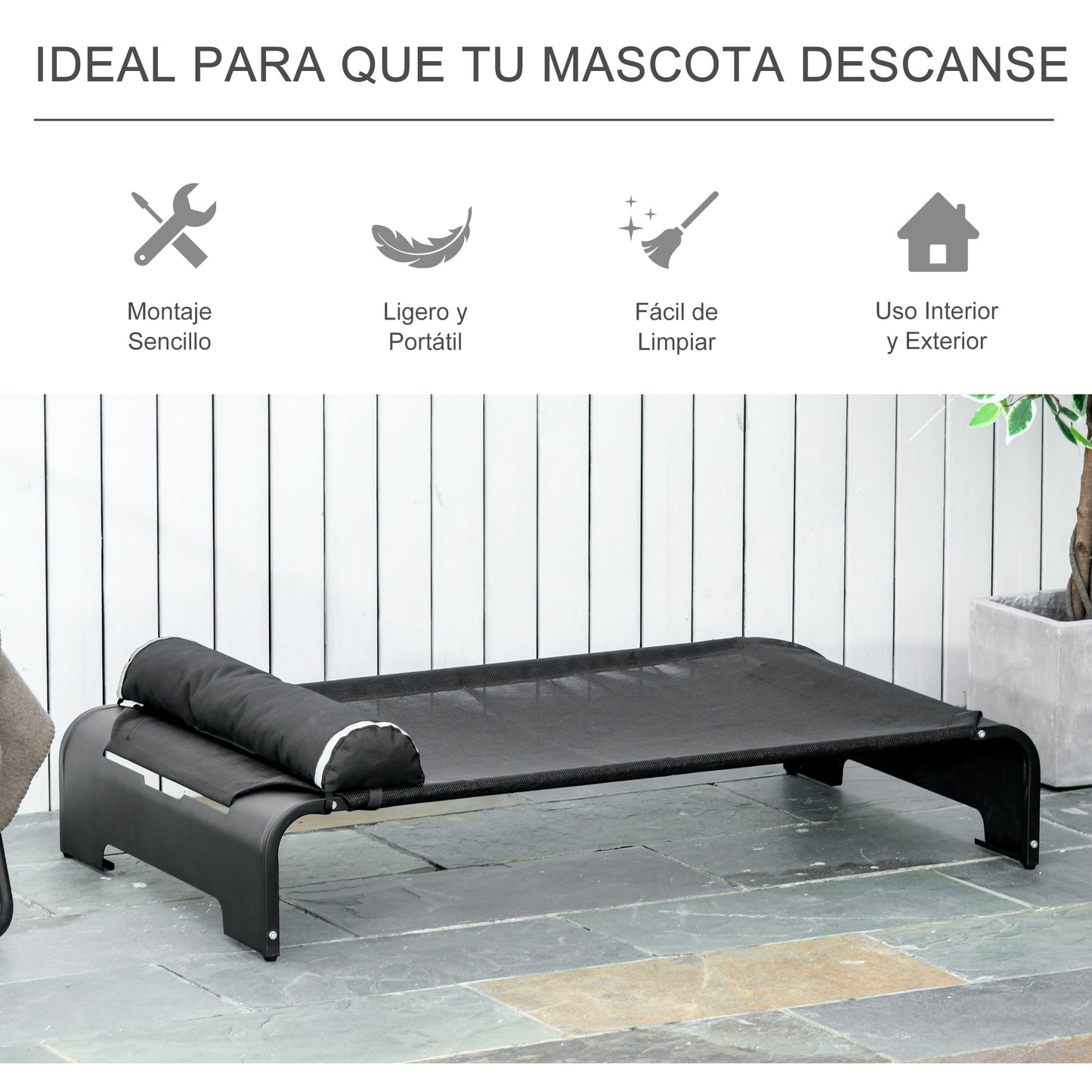 Pawhut Cama Elevada De Perros Mascota Transpirable Con Almohada Extraíble_5