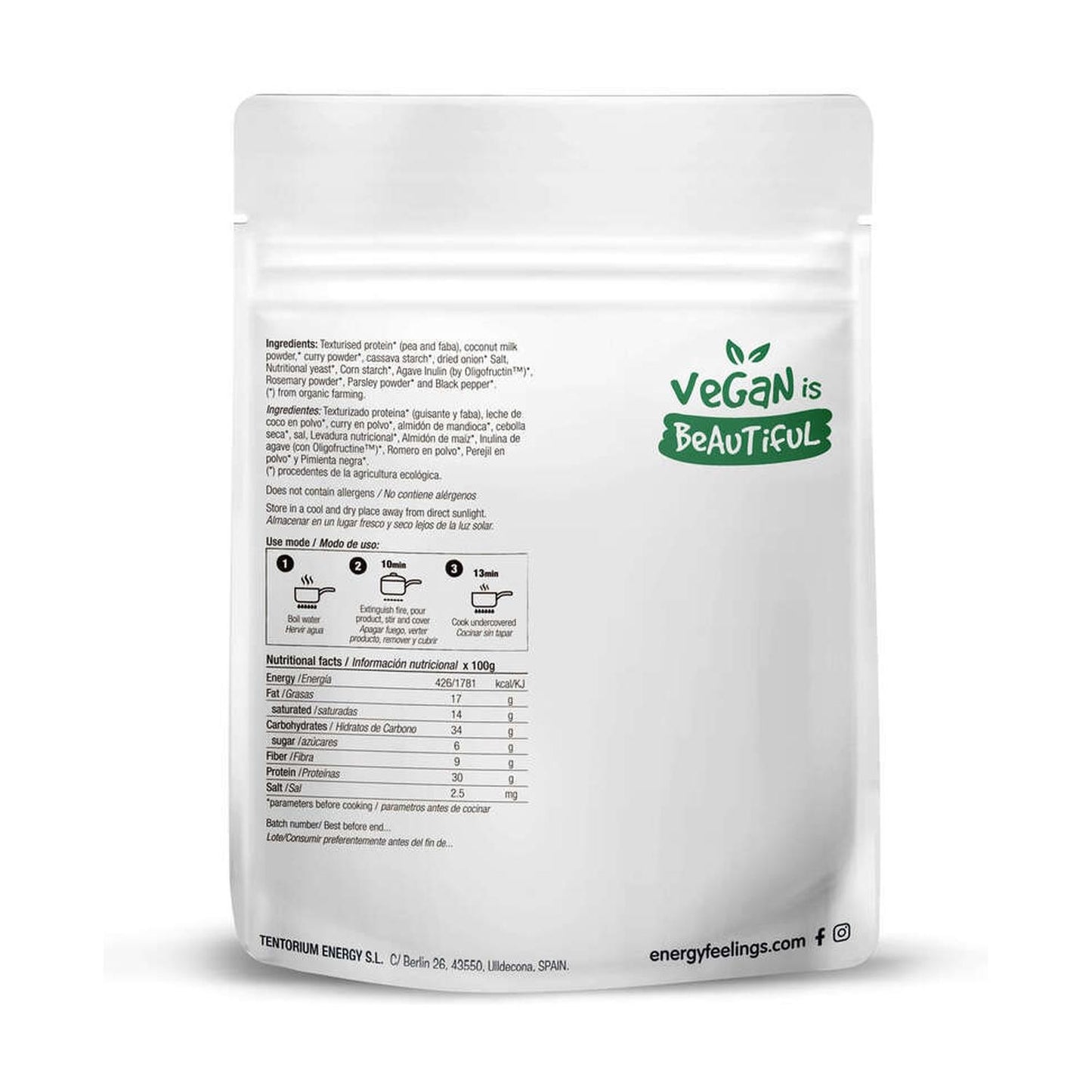 FRANGO AO CARIL VEGETAL ECO: Energy Feelings (165 g) Doypack