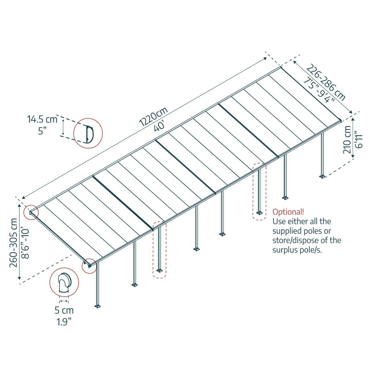 Canopy Fair Marquee Pérgola em alumínio 3x12,2 m Cinza