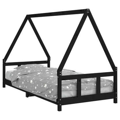 Estructura De Cama Para Niños Madera De Pino Negro 90x200 Cm / Vetonek_0