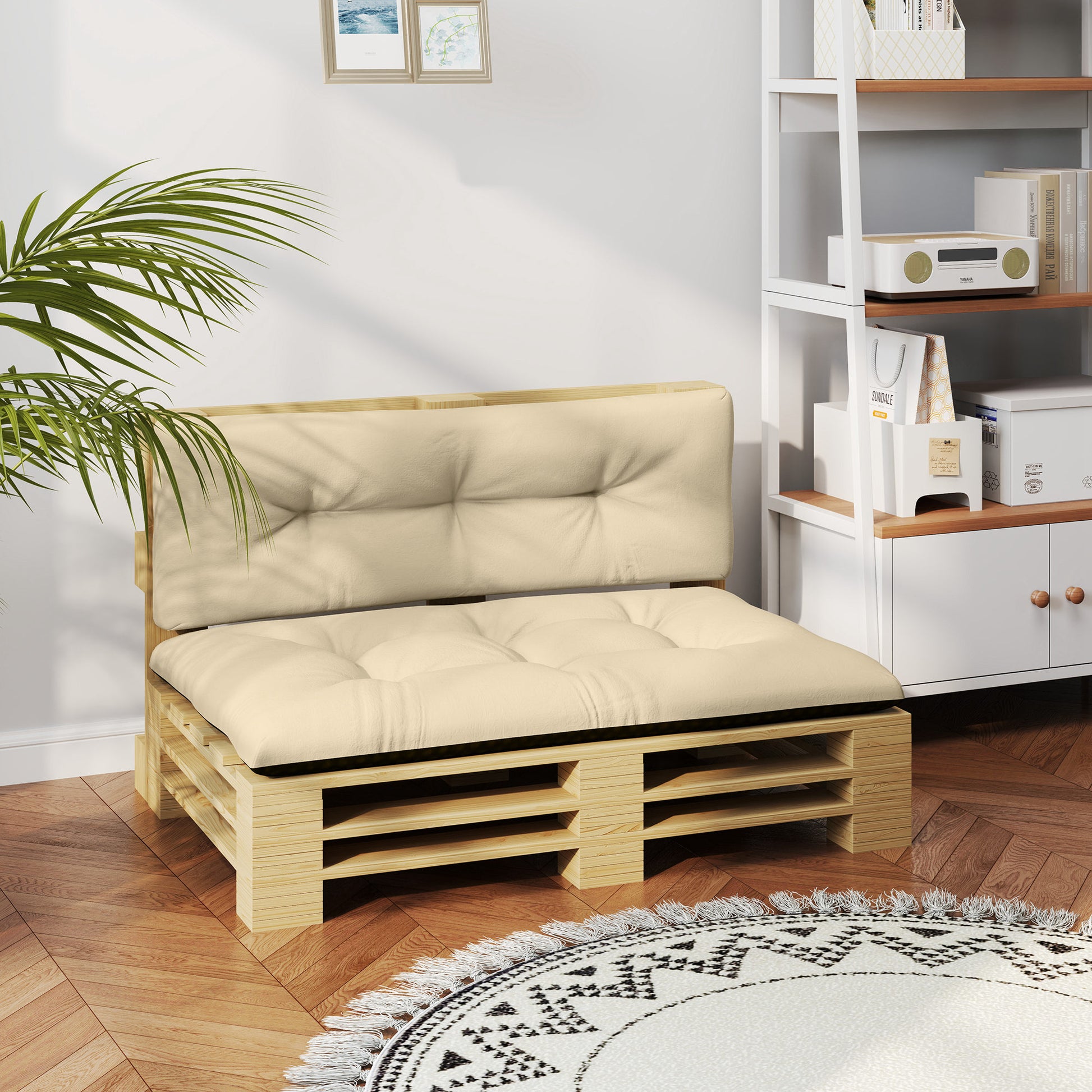 Outsunny Cojines Para Palets 2-piezas Set De Tela Resistente Impermeable Beige_3