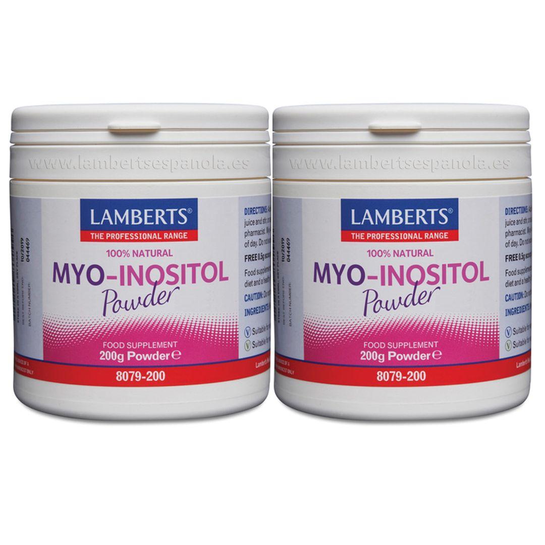 Embalagem de 2 MYO Inositol em pó Lamberts 200 g