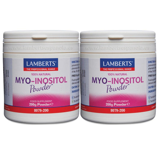 Embalagem de 2 MYO Inositol em pó Lamberts 200 g