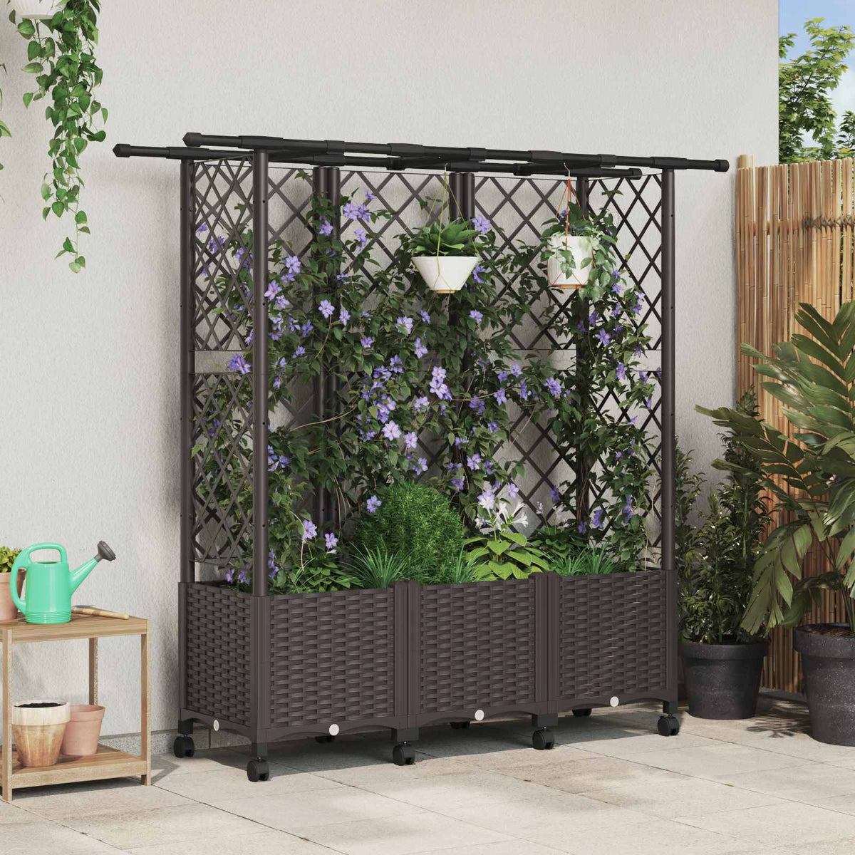 Cama Elevada Con Trellis Y Techo Marrón 163,5 X 40 X 142 Cm Pp_1