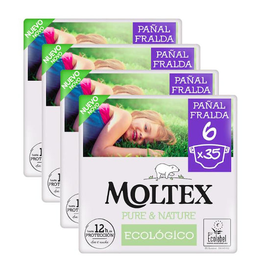 Fraldas Moltex Pure &amp; Nature T6 Embalagem Económica (17-28 kg), 140 Unidades