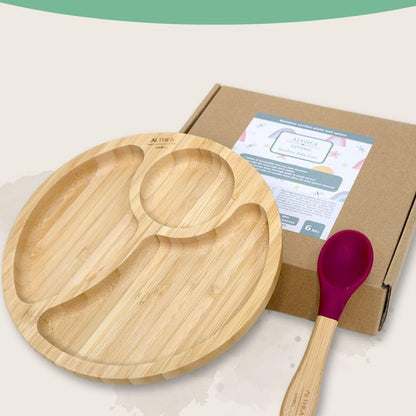 Vajilla De Bambú Natural Para Bebé Con Ventosa Antideslizante 2 Piezas Althea Living Rojo Carmesí_3