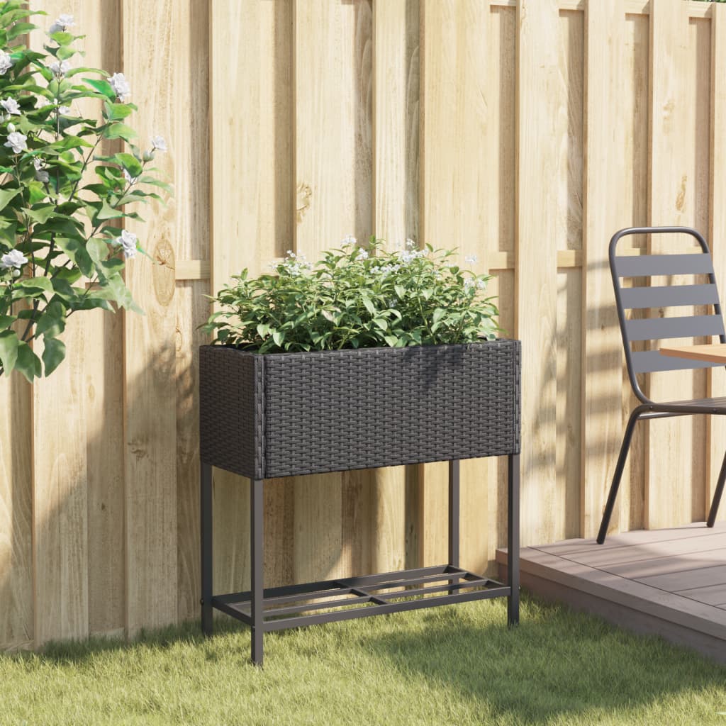 Jardinera Con Estante Ratán Sintético Negro_2
