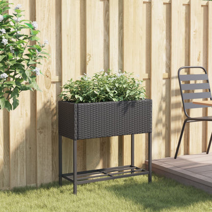 Jardinera Con Estante Ratán Sintético Negro_2