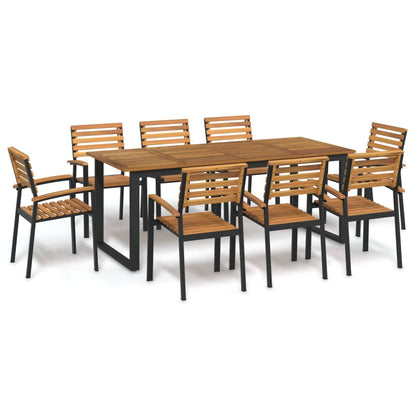 Juego De Comedor De Jardín 9 Pzas Madera Maciza Acacia Y Metal / Vetonek_0