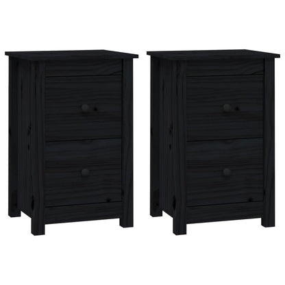Mesitas De Noche 2 Uds Madera Maciza De Pino Negro 40x35x61,5cm_0