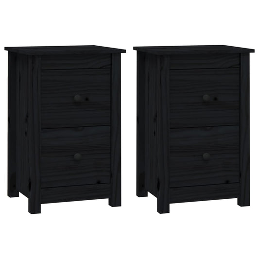 Mesitas De Noche 2 Uds Madera Maciza De Pino Negro 40x35x61,5cm_0