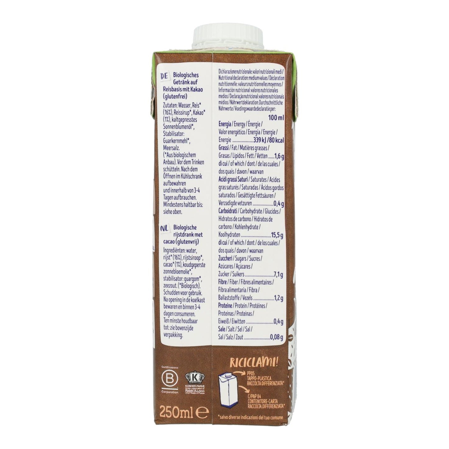 Mini Bebida de Arroz com Cacau Biológico Isola Bio 250 ml