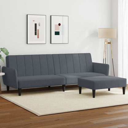 Sofá Cama De 2 Plazas Con Taburete Terciopelo Gris Oscuro / Vetonek_1