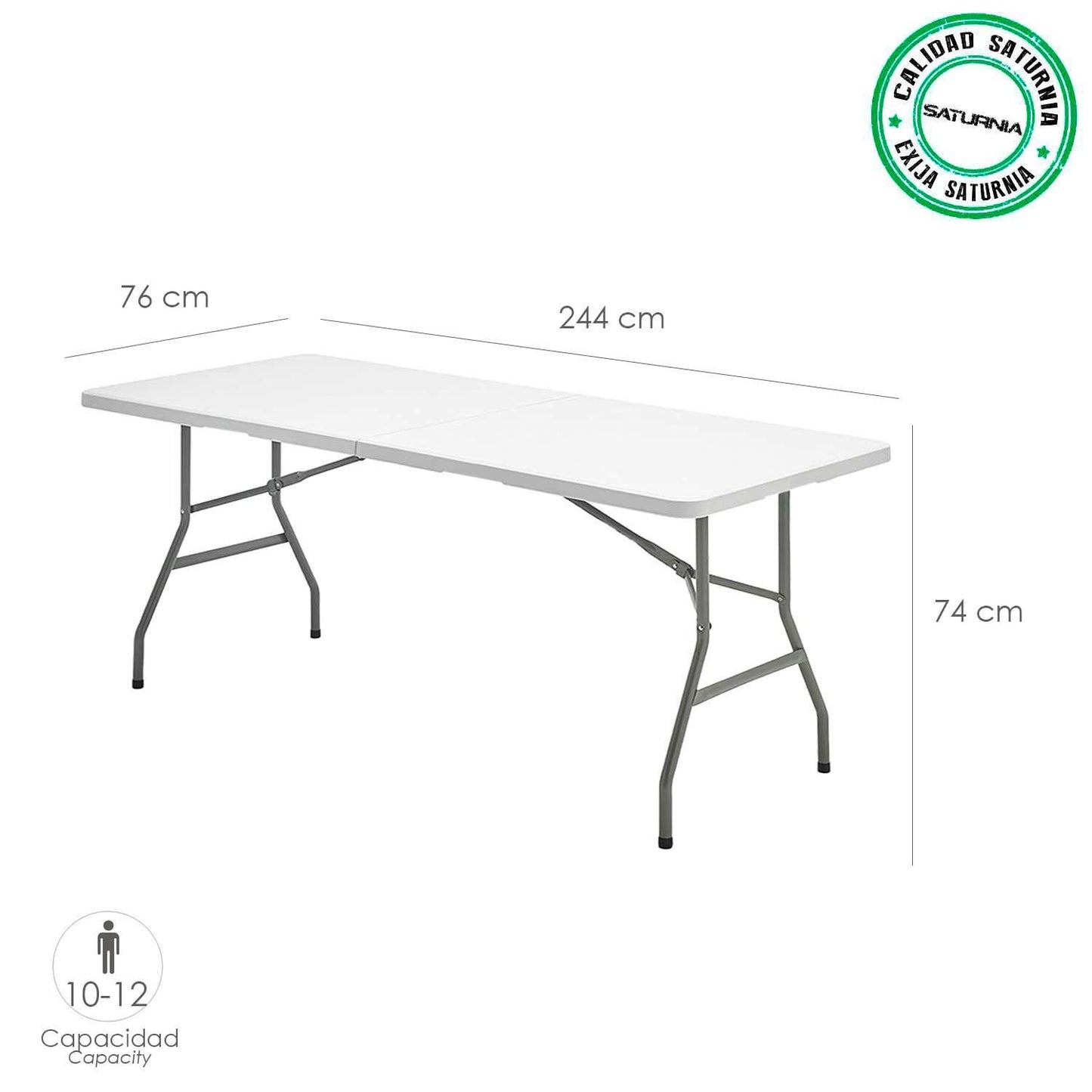 Mesa Plegable Rectangular Hdpe Multifuncional, Portatil, Resistente,multiusos 244x76x74 Cm. Color Blanco_1