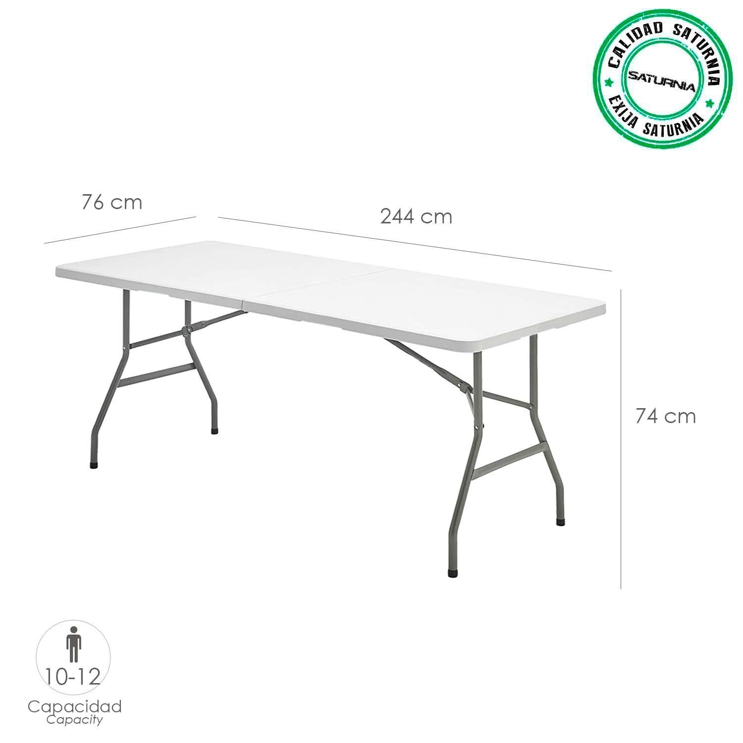 Mesa Plegable Rectangular Hdpe Multifuncional, Portatil, Resistente,multiusos 244x76x74 Cm. Color Blanco_1