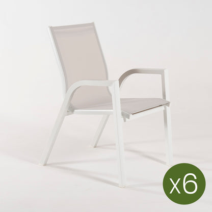 Pack 6 Sillones Para Exterior, Sillón Apilable, Aluminio Y Textilene, Color Blanco, Silla:90x66x56_2