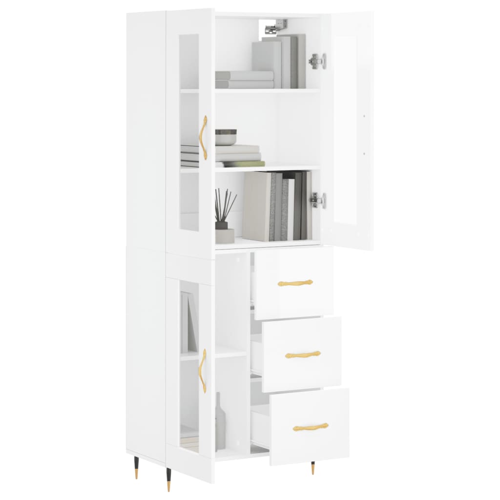 Aparador Alto Madera Contrachapada Blanco Brillo 69,5x34x180 Cm_2