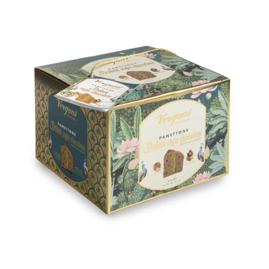 Panettone à moda do Dubai com Pepitas de Chocolate e Pistacho Vergani 850 g