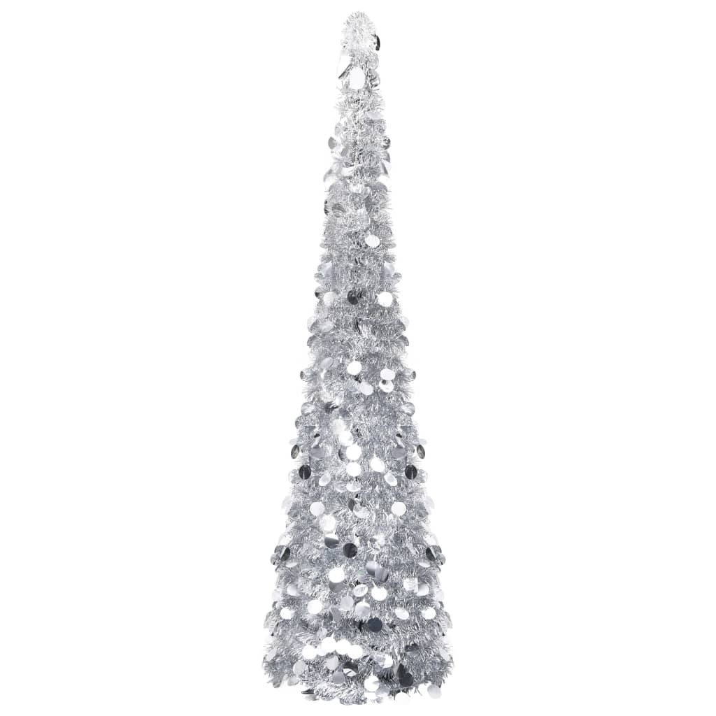 Vidaxl Árbol De Navidad Artificial Emergente Pet Plateado 180 Cm_0