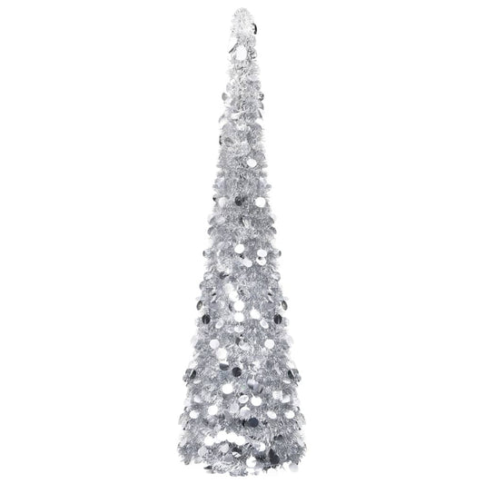 Vidaxl Árbol De Navidad Artificial Emergente Pet Plateado 180 Cm_0