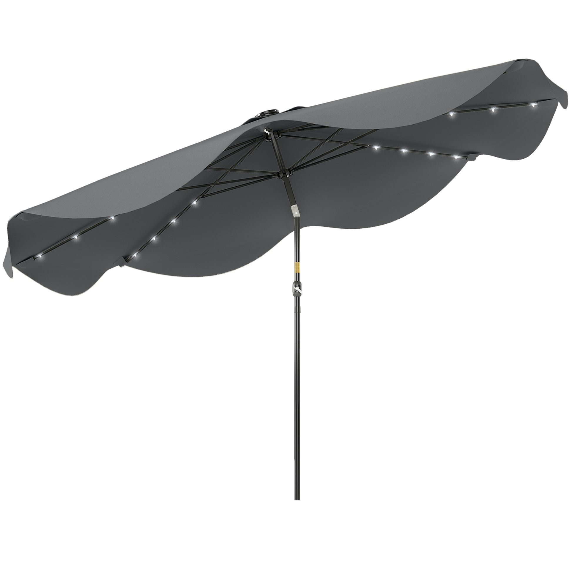 Outsunny Sombrilla De Jardín Ø292x254 Cm Con 32 Luces Led Solares Gris Oscuro_0