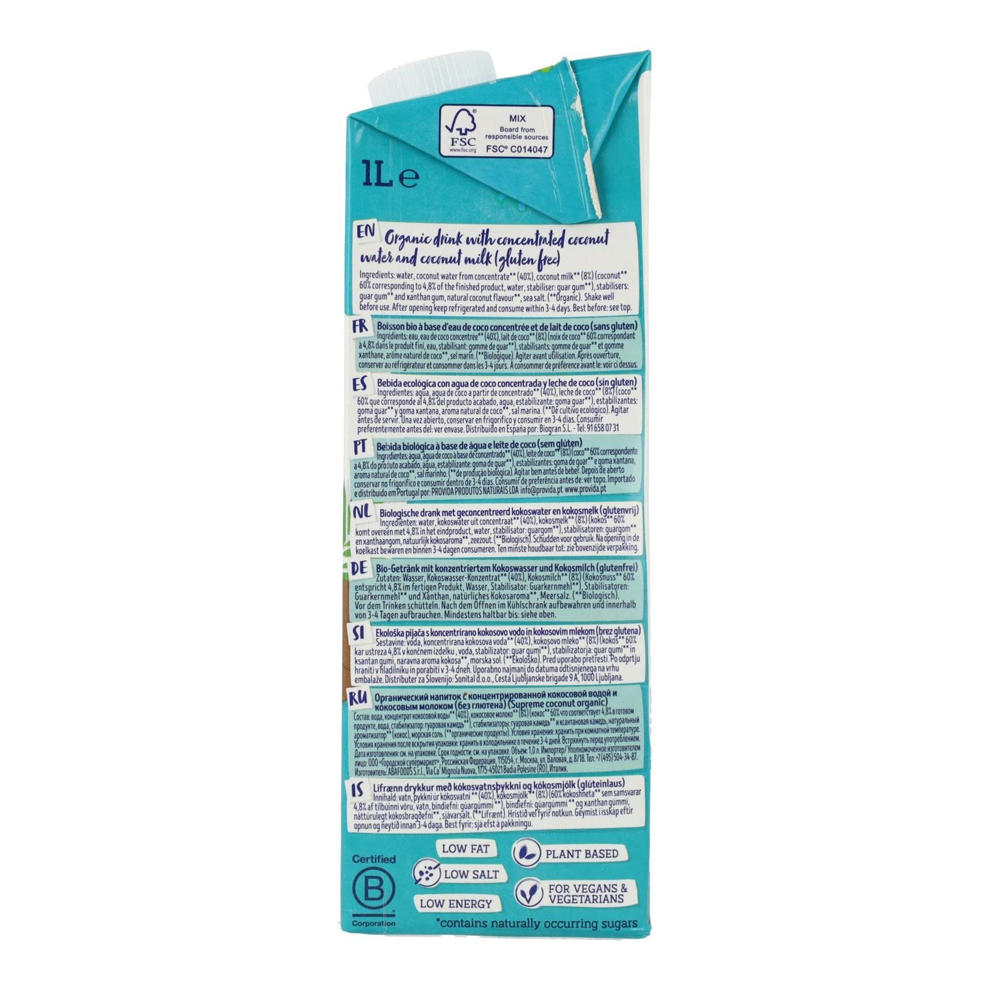 Bebida de coco biológica Supreme Isola Bio 1L