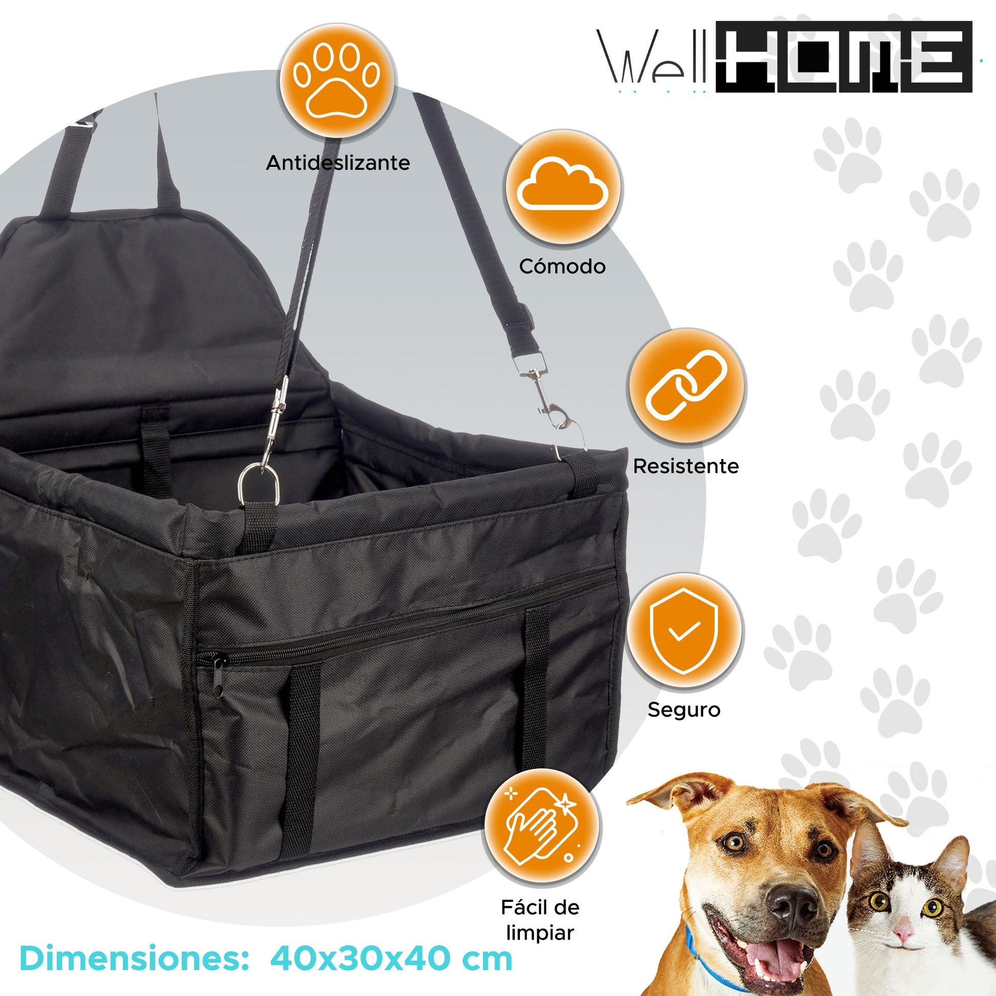 Well Home - Cesto Transportín Para Mascotas 40x30x40cm Color Negro_1