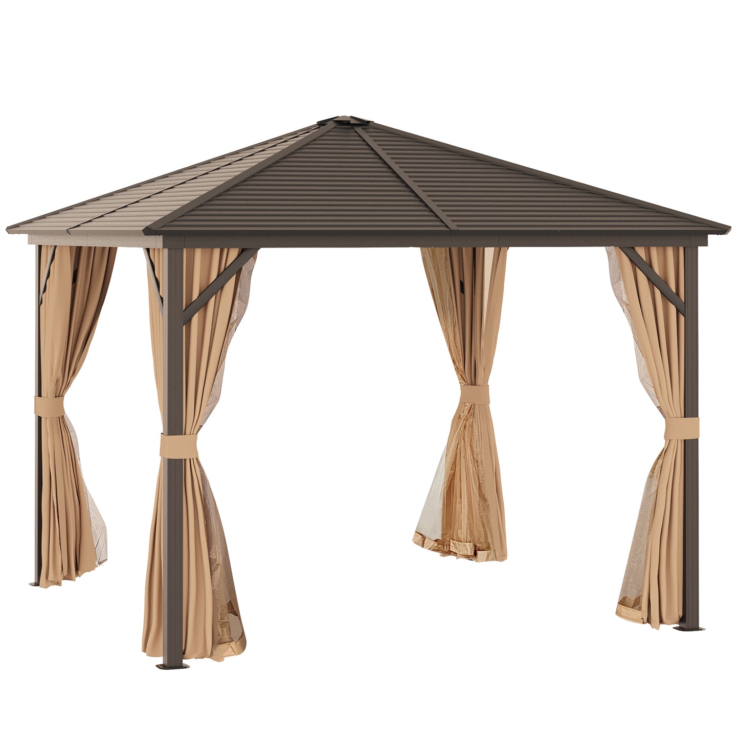 Outsunny Cenador De Jardín 3x3 M Aluminio Con 4 Cortinas Y 4 Mosquiteras Marrón_0